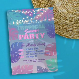 Pastel Neon Tropisch Zomer Zwembadfeestje Kaart