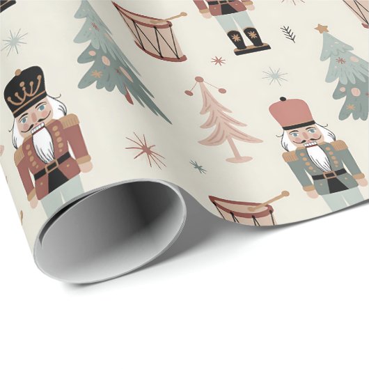Pastel Neutral Nutcracker Christmas Pattern Cadeaupapier (Rol Hoek)