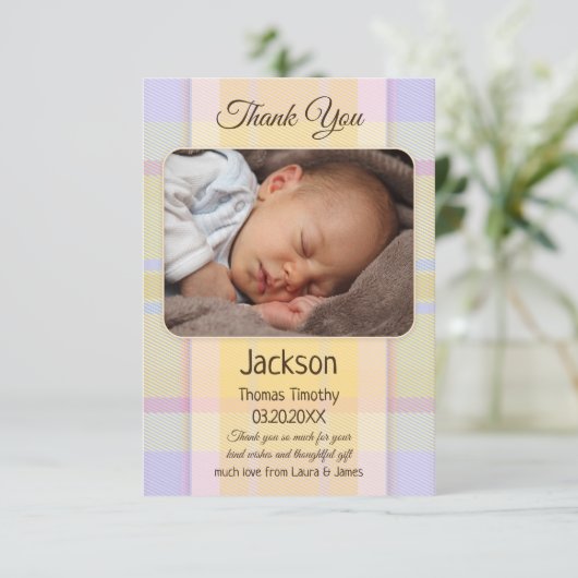Pastel Neutrale Baby Foto: Hartelijk dank Bedankkaart (Staand voorkant)