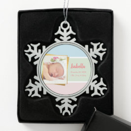 Pastel Newborn Baby Girl Foto geboorteplaat Stat Tin Sneeuwvlok Ornament