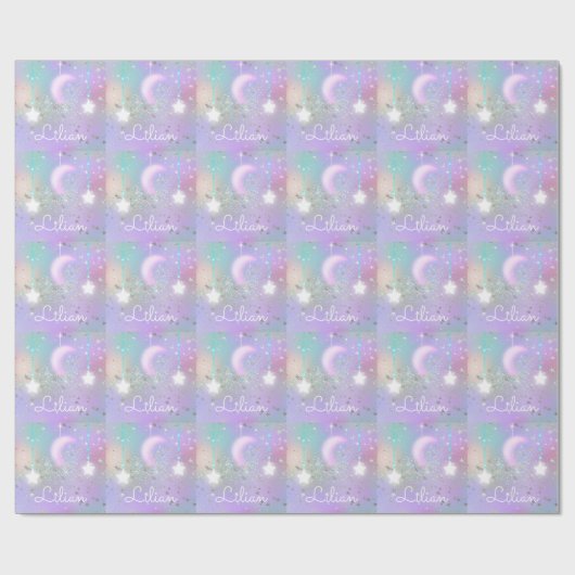 Pastel night sky ggloing moon sterren cadeaupapier (Vlak)