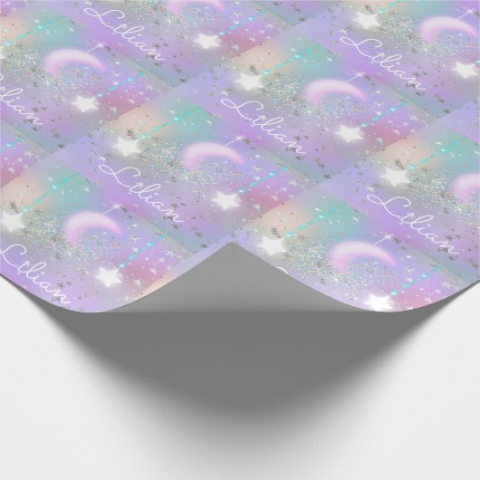 Pastel night sky ggloing moon sterren cadeaupapier (Hoek)