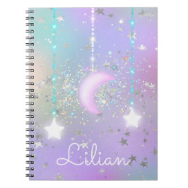 Pastel night sky ggloing moon sterren notitieboek