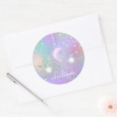 Pastel night sky glanzend maansterren glitter scha ronde sticker (Envelop)