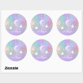 Pastel night sky glanzend maansterren glitter scha ronde sticker (Vel)