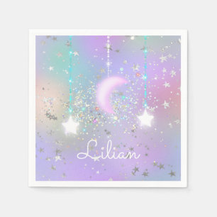 Pastel night sky glanzend maansterren glitter scha servet