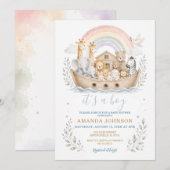 Pastel Noach's Ark babyshower uitnodiging (Voorkant / Achterkant)