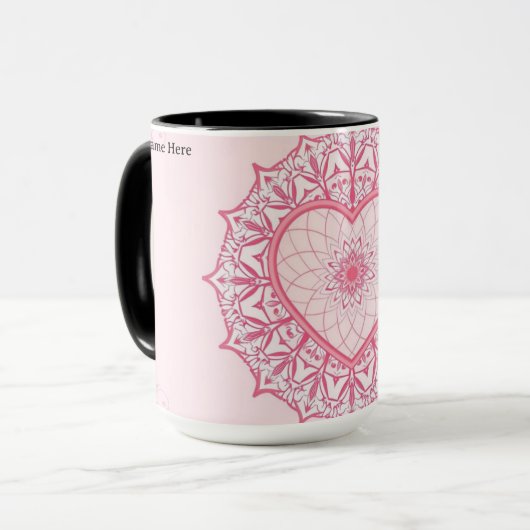 Pastel Nostalgia Pink Heart Mandala Aesthetic Mok (Voorkant links)