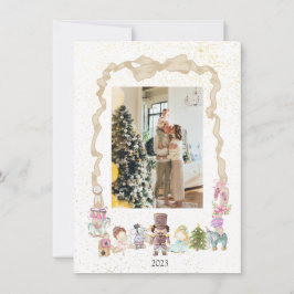 Pastel Notenkraker Lint Kerstmis Fotokaart Feestdagenkaart