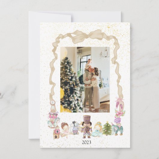 Pastel Notenkraker Lint Kerstmis Fotokaart Feestdagenkaart (Voorkant)