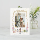 Pastel Notenkraker Lint Kerstmis Fotokaart Feestdagenkaart (Staand voorkant)