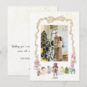 Pastel Notenkraker Lint Kerstmis Fotokaart Feestdagenkaart (Voorkant / Achterkant)