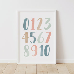 Pastel Numbers Girl Nursery Decor Poster