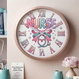 Pastel Nurse Bow Stethoscope Cute Medical Grote Klok