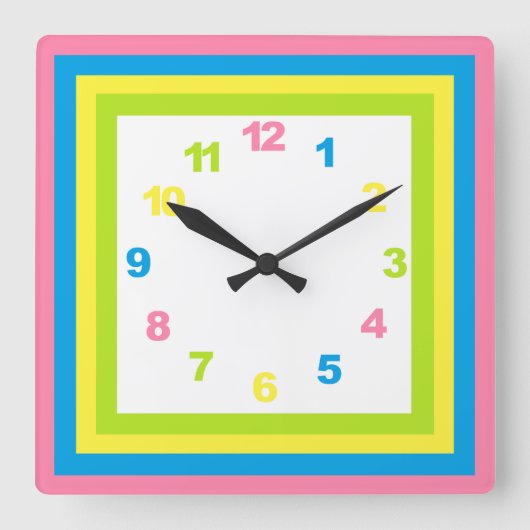Pastel Nursery Clock Vierkante Klok (Voorkant)