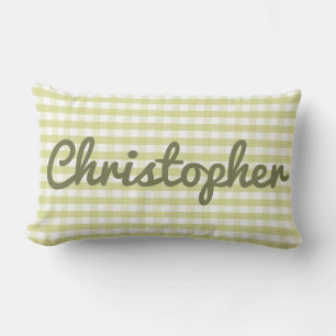 Pastel Nursery Green Gingham met naam Kussen