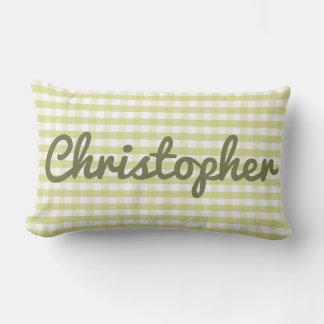 Pastel Nursery Green Gingham met naam Kussen
