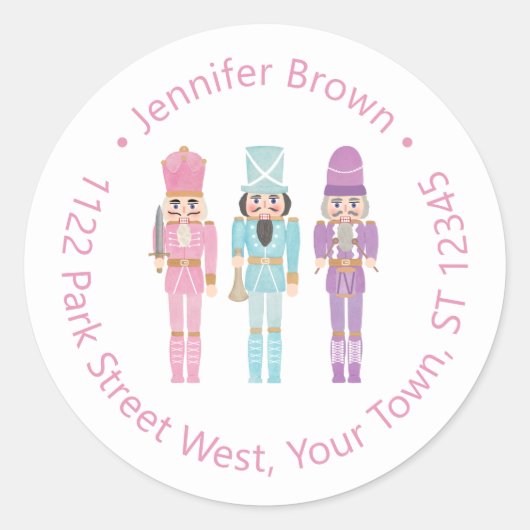 Pastel Nutcracker Ballet kerstretour Adres Ronde Sticker (Voorkant)