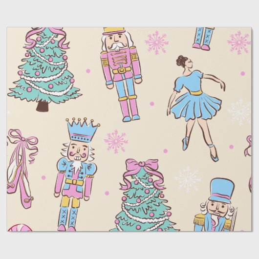 Pastel Nutcracker Christmas Cadeaupapier (Vlak)