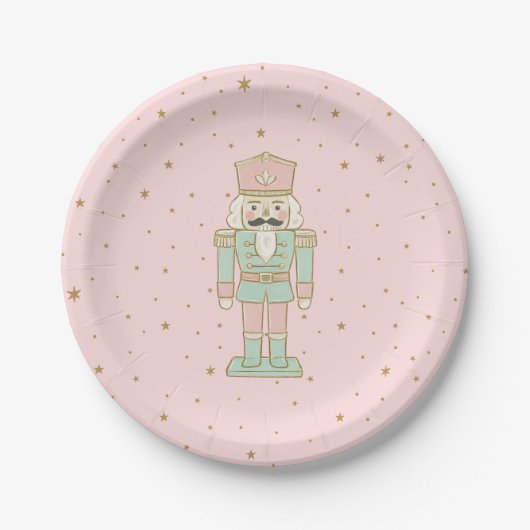 "Pastel Nutcracker Party Plate – Whimsical Holiday Papieren Bordje (Voorkant)