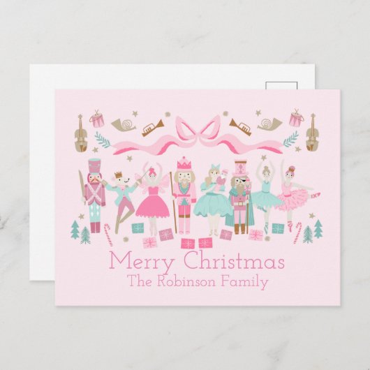 Pastel Nutkraker Ballet Roze kerstBriefkaart Briefkaart (Voorkant / Achterkant)