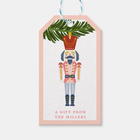 Pastel Nutkraker kerstrecycleerbaar Ornament Cadeaulabel (Voorkant)