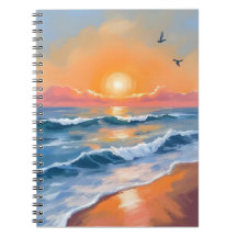 Pastel Ocea Zonsondergang Aquarel Strand Schilderi
