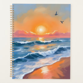 Pastel Ocea Zonsondergang Aquarel Strand Schilderi Planner