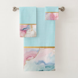 PASTEL OCEAAN MARMER GOUDEN BADKAMER HANDDOEK SET