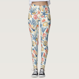 Pastel Oceaan Schelpen met Delicate Koraal Takken Leggings