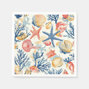 Pastel Oceaan Schelpen met Delicate Koraal Takken Servet