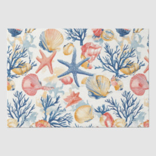 Pastel Oceaan Schelpen met Delicate Koraal Takken Tissuepapier