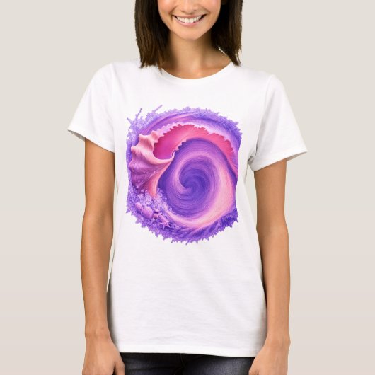 Pastel Oceaandraaikolk Schelp Kunst Shirt | Roze P (Voorkant)