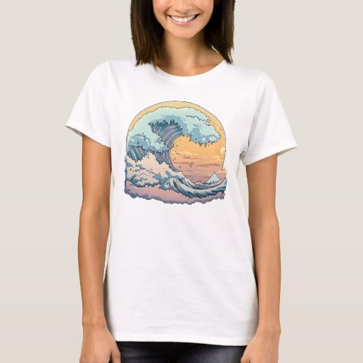 Pastel Oceaangolf Grafische T-Shirt (Voorkant)