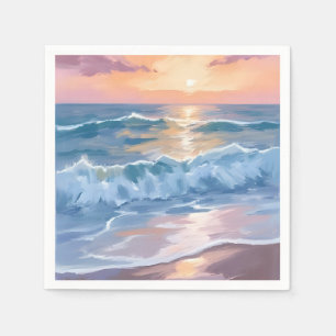 Pastel Oceaangolven Watercolor Zee Schilderij Servet
