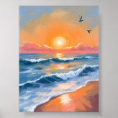 Pastel Oceaanschildering Zonsondergang Aquarel Str Poster (Voorkant)
