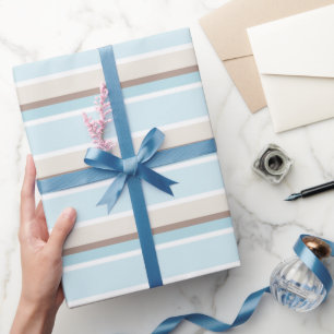 Pastel Ocean Blue beige Brown White Stripe Patroon Cadeaupapier