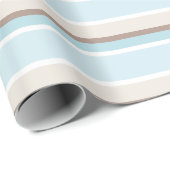 Pastel Ocean Blue beige Brown White Stripe Patroon Cadeaupapier (Rol Hoek)