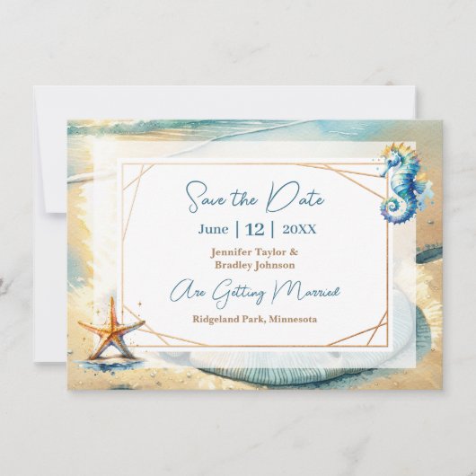 Pastel Ocean Sand dollar Bruiloft Save the Date Kaart (Voorkant)