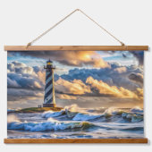 Pastel Ocean Skies met vuurtoren bij zonsondergang Hangend Wandkleed (Voorkant)