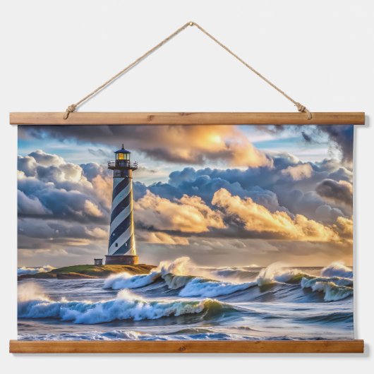 Pastel Ocean Skies met vuurtoren bij zonsondergang Hangend Wandkleed (Voorkant)