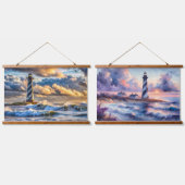Pastel Ocean Skies met vuurtoren bij zonsondergang Hangend Wandkleed (Dubbel)