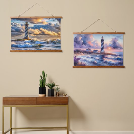 Pastel Ocean Skies met vuurtoren bij zonsondergang Hangend Wandkleed (Asymmetrisch)