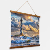 Pastel Ocean Skies met vuurtoren bij zonsondergang Hangend Wandkleed (Gebogen)