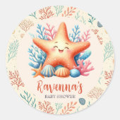 Pastel Ocean Starfish Custom Name Baby Shower Ronde Sticker (Voorkant)