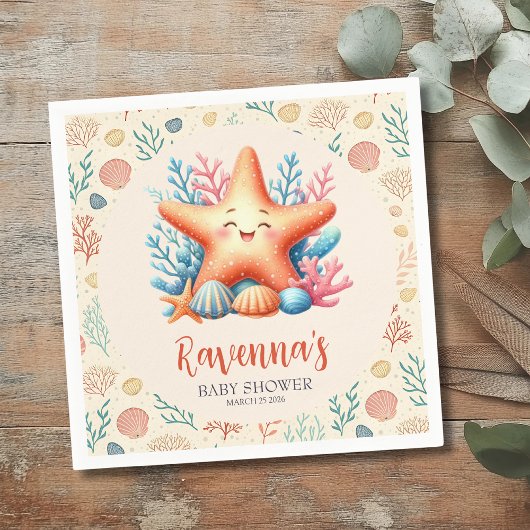Pastel Ocean Starfish Personalized Baby Shower Servet