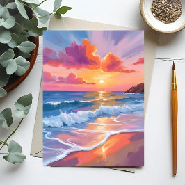 Pastel Ocean Sunset | Kleurrijke Beach Painting Briefkaart