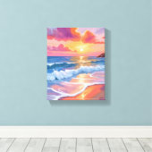 Pastel Ocean Sunset | Kleurrijke Beach Painting Canvas Afdruk (Insitu (Houten vloer))