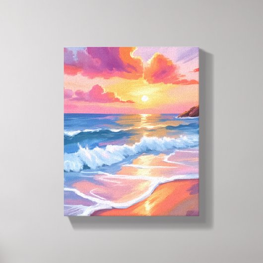 Pastel Ocean Sunset | Kleurrijke Beach Painting Canvas Afdruk (Voorkant)