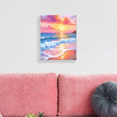 Pastel Ocean Sunset | Kleurrijke Beach Painting Canvas Afdruk (Insitu (Woonkamer))